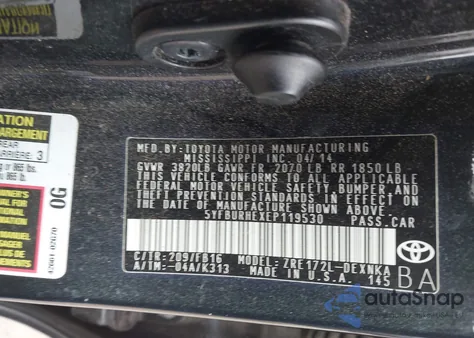 2014 Toyota Corolla Le from USA, damaged, VIN 5YFBURHEXEP119530